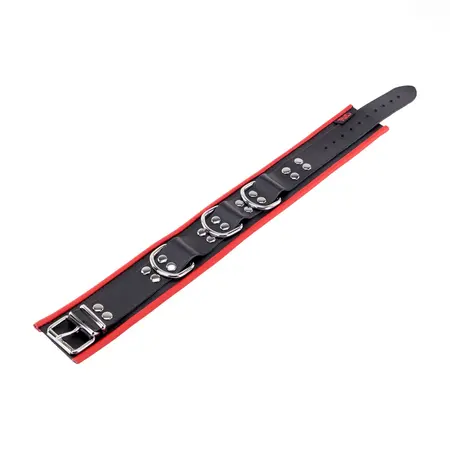 Red Leather kožna ogrlica sa 3 prstena u obliku slova D podesiva crveno crna 46 cm