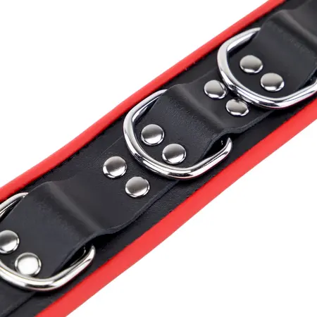 Red Leather kožna ogrlica sa 3 prstena u obliku slova D podesiva crveno crna 46 cm