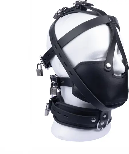 Red Leather Full Head Mask Black Adjustable Straps European Made