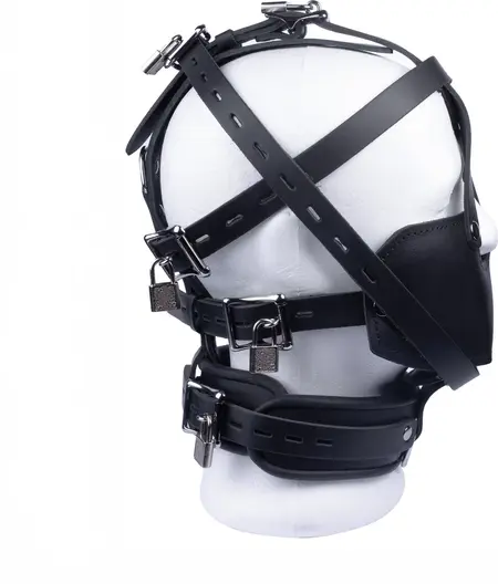 Red Leather Full Head Mask Black Adjustable Straps European Made