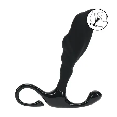 LEVELZ rebrasti silikonski masažer prostate sa čvrstim prstenom Model M crni, ergonomski rebrasti dizajn