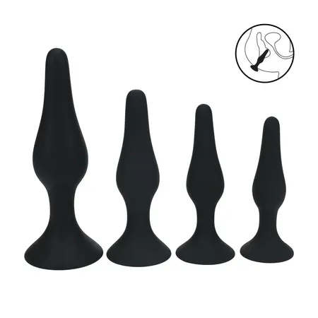 LEVELZ Slim silikonski set analnih čepova, 4 veličine S/M/L/XL, crni, ergonomski dizajn
