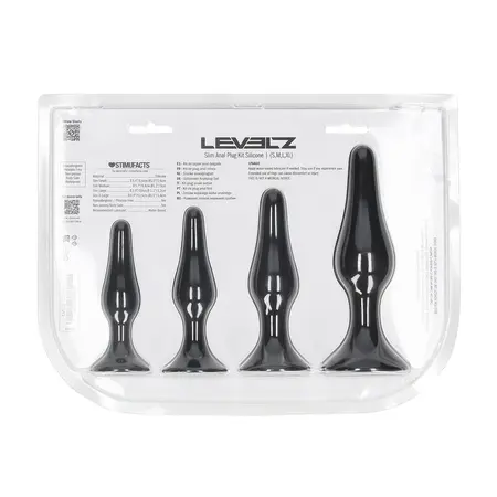 LEVELZ Slim silikonski set analnih čepova, 4 veličine S/M/L/XL, crni, ergonomski dizajn
