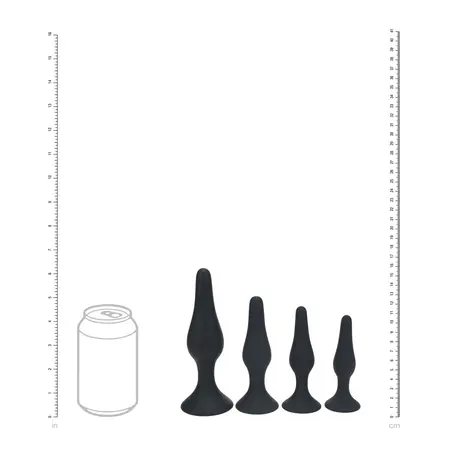 LEVELZ Slim silikonski set analnih čepova, 4 veličine S/M/L/XL, crni, ergonomski dizajn