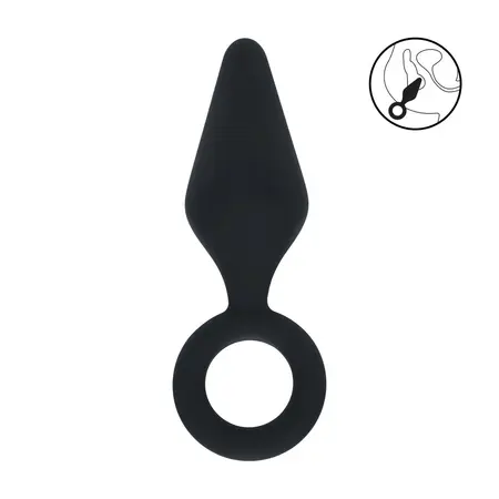 LEVELZ silikonski intimni čep S crni sa ergonomskom omčom za držanje
