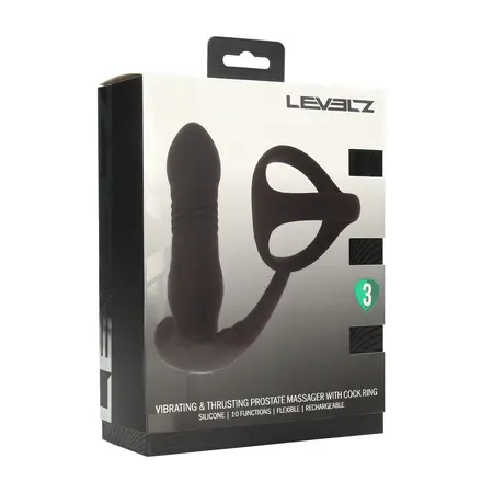 LEVELZ Pro Black vibrirajući analni sistem sa funkcijom potiskivanja i prstenom