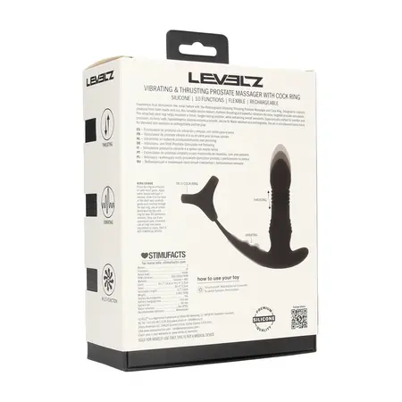 LEVELZ Pro Black vibrirajući analni sistem sa funkcijom potiskivanja i prstenom