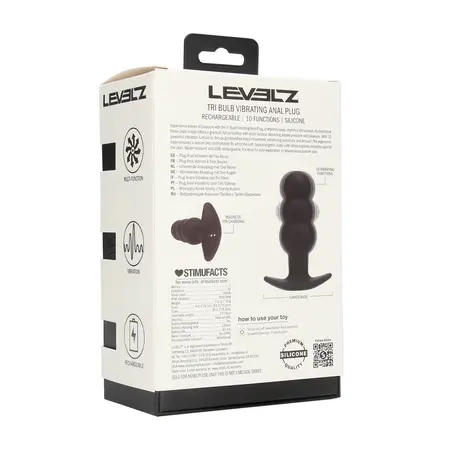 LEVELZ Tri Bulb vibrirajući silikonski čep crni, 10 modova vibracije, USB punjiv