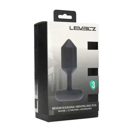 LEVELZ vibrirajući silikonski čep Hexagonal M crni, punjivi analni model