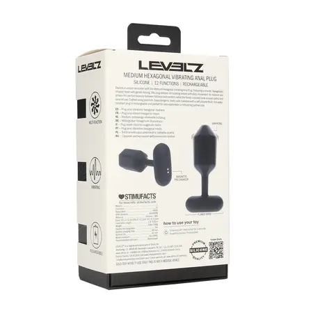 LEVELZ vibrirajući silikonski čep Hexagonal M crni, punjivi analni model
