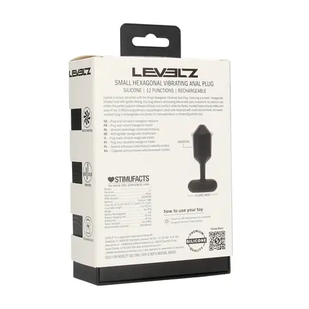 LEVELZ Hexagonalni silikonski analni čep S crni, vibrirajući i punjivi