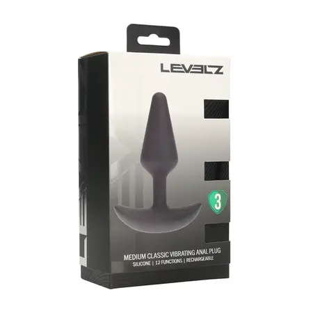 LEVELZ Classic silikonski vibrirajući čep M crni sa punjivom baterijom i hipoalergijskim svojstvima
