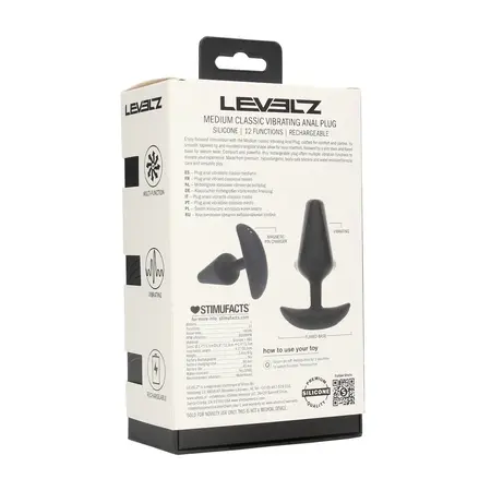 LEVELZ Classic silikonski vibrirajući čep M crni sa punjivom baterijom i hipoalergijskim svojstvima