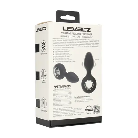 LEVELZ punjivi silikonski analni čep crni sa prstenastom osnovom