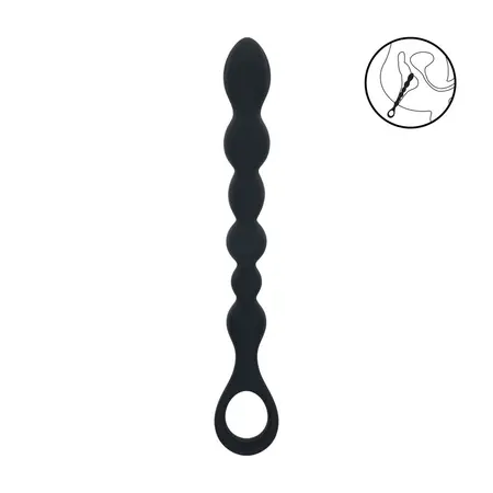 LEVELZ crna silikonska fleksibilna rebrasta sonda sa prstenastom drškom, 23 cm