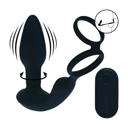 LEVELZ Black Dual Motor stimulator prostate sa rotirajućim kuglicama i prstenom