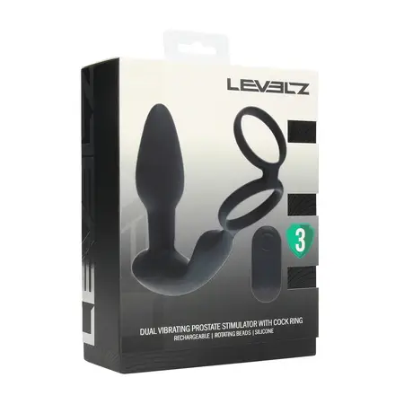 LEVELZ Black Dual Motor stimulator prostate sa rotirajućim kuglicama i prstenom