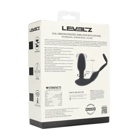 LEVELZ Black Dual Motor stimulator prostate sa rotirajućim kuglicama i prstenom