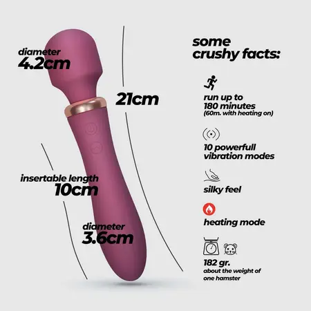 Crushious Jinx Dual Wand Massager Red Wine - Heating & 10 Modes, 21cm