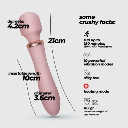 Crushious Jinx Dual Wand masažer od grejanog silikona u boji Rose Wine 21cm