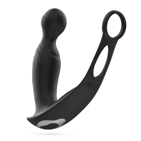 Crushious Flamma Black vibrirajući masažer prostate sa dvostrukim prstenom 16 cm