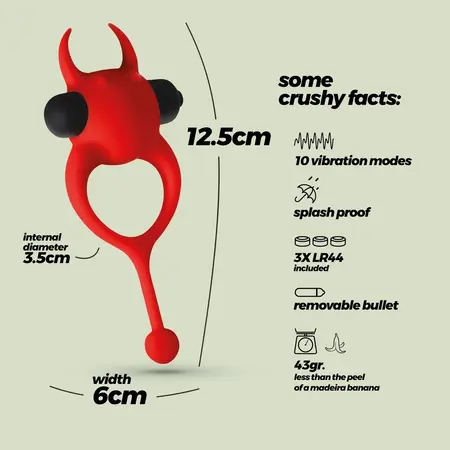 Crushious Daemon vibrirajući silikonski prsten crveni 10 modova 12.5cm