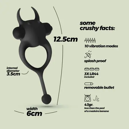 Crushious Daemon Vibrating Silicone Ring Black 12.5 cm Adjustable