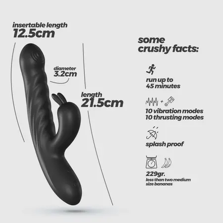 Crushious Lapin intimni vibrator zec sa potiskom crni 21.5cm USB