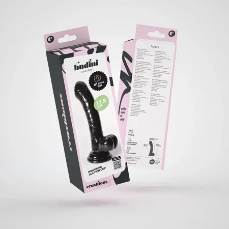 Crushious Hudini fleksibilni dildo od žele materijala 17.5 cm crni sa vakuum postoljem