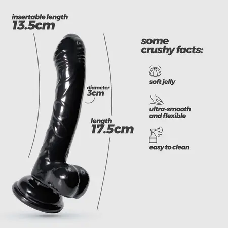 Crushious Hudini fleksibilni dildo od žele materijala 17.5 cm crni sa vakuum postoljem