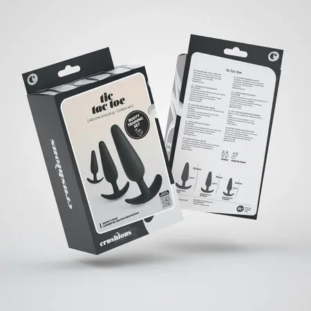 Crushious Tic Tac Toe Intimate Plug Training Set Black Silicone 3 Sizes