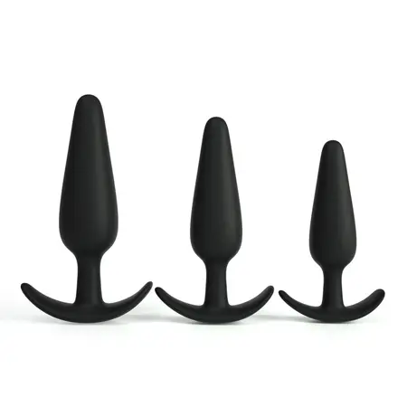 Crushious Tic Tac Toe Intimate Plug Training Set Black Silicone 3 Sizes