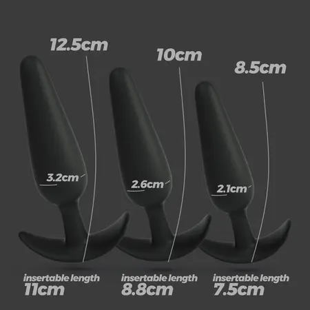 Crushious Tic Tac Toe Intimate Plug Training Set Black Silicone 3 Sizes
