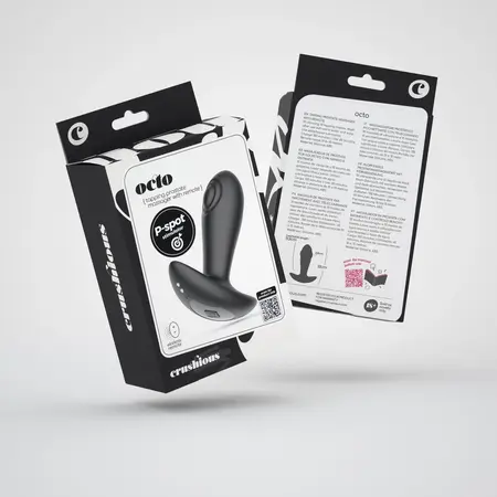 Crushious Octo Black analni čep sa funkcijom tapkanja i daljinskim upravljačem, 12 cm, 10 modova