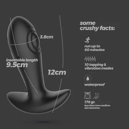 Crushious Octo Black analni čep sa funkcijom tapkanja i daljinskim upravljačem, 12 cm, 10 modova