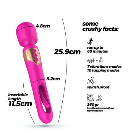 Crushious Big Ben Dual Wand Pink, svestrani silikonski masažer dužine 25,9 cm