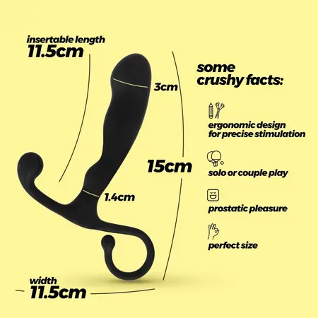 Crushious P-Baba Black ergonomski uređaj za masažu prostate, 15 cm