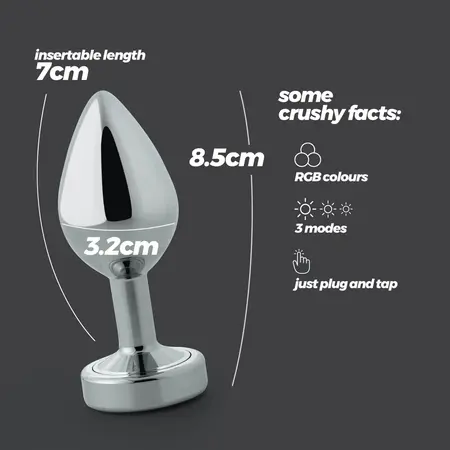 Crushious Borealis srednji metalni analni čep sa RGB LED svetlom u srebrnoj boji dužine 8.5 cm i ergonomskog dizajna