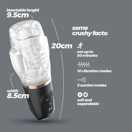 Crushious Quasar providni intimni uređaj sa vakuumom i vibracijom, 20cm