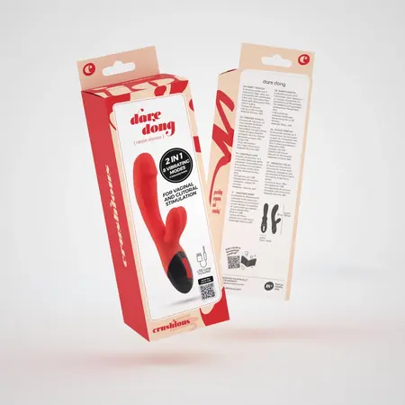 Crushious Dare Dong punjivi vibrator sa duplom stimulacijom crveni 20cm