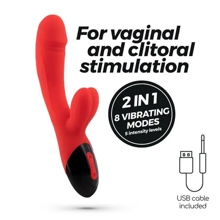 Crushious Dare Dong punjivi vibrator sa duplom stimulacijom crveni 20cm