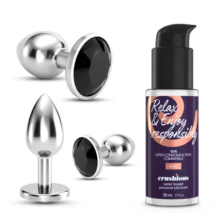 Crushious Bijou Black Trio set od tri luksuzna metalna plaga sa kristalima u veličinama S, M i L