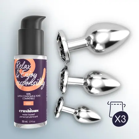 Crushious Bijou Black Trio set od tri luksuzna metalna plaga sa kristalima u veličinama S, M i L
