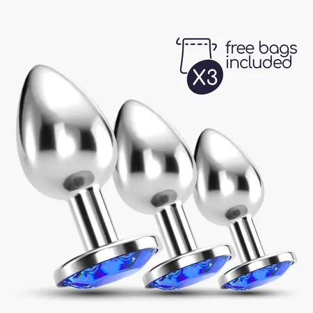 Crushious Bijou Anal Train Trio Blue, trodelni set metalnih analnih čepova sa kristalima