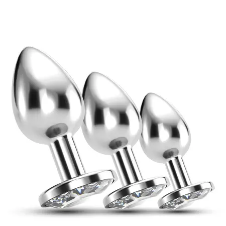 Crushious Bijou Trio Set, metalni analni čepovi sa draguljem, 3 veličine, prozirni kristal