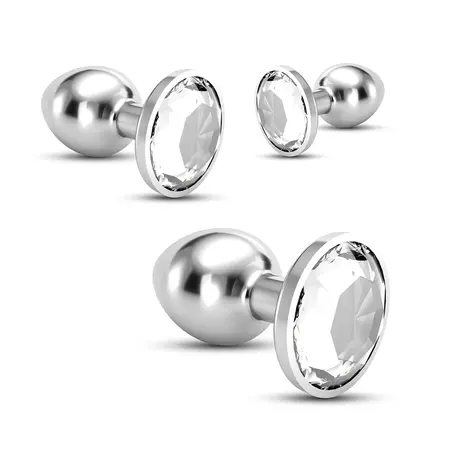 Crushious Bijou Trio Set, metalni analni čepovi sa draguljem, 3 veličine, prozirni kristal