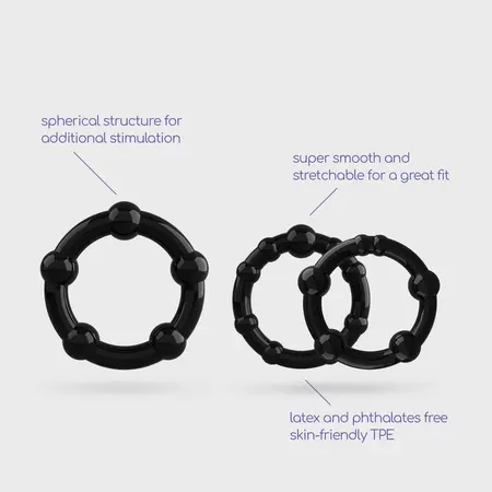 Triple Bead Performance Ring Set Black by Triple Bead - 3 Sizes, Textured Surface