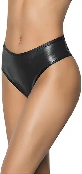Leg Avenue crne gaćice visokog struka sa wet look efektom S/M i naboranom pozadinom