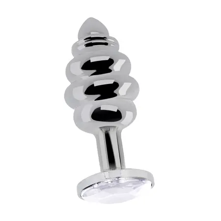 Rimba Ribbed Diamond Plug Silver 2.8 x 7 cm, metalni analni čep sa ukrasnim postoljem