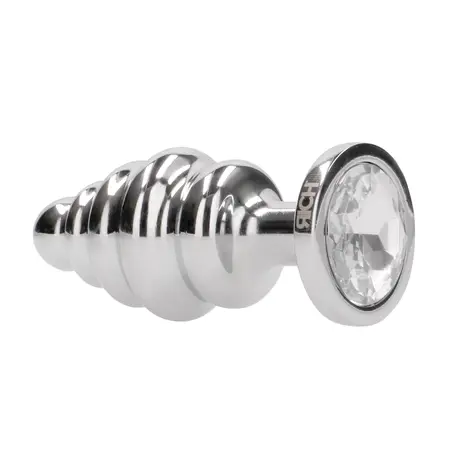 Rimba Ribbed Diamond Plug Silver 2.8 x 7 cm, metalni analni čep sa ukrasnim postoljem